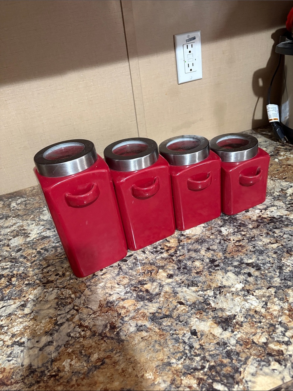 Mainstays Red Ceramic Canister Set with Stainless Lids - 4 Piece
